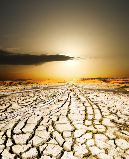 sunset on the ground dried by dryness