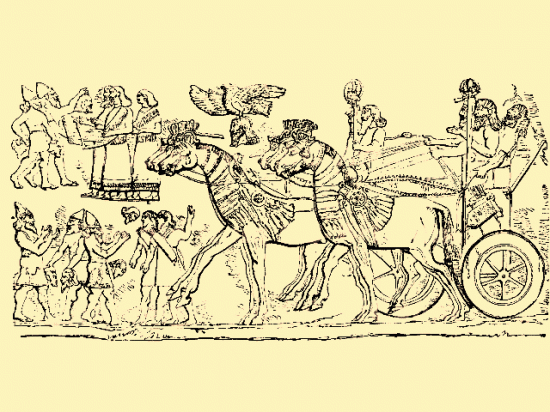 Assyrian warriors returning from battle